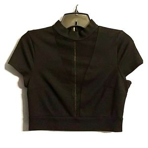 Express High Neck Mesh Deep V Crop Top